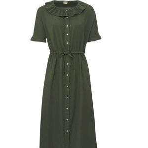 POUDRE ORGANIC Camarine French Dress Women's Collection M Forest Green